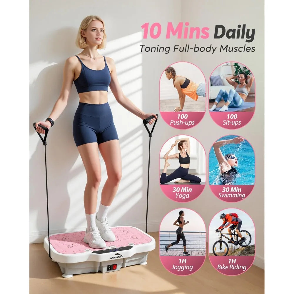 Zoomsnail Vibration Plate Exercise Machine 8000 Vpm Adjustable Fitness Platform 400 Lb Capacity For Home Workouts