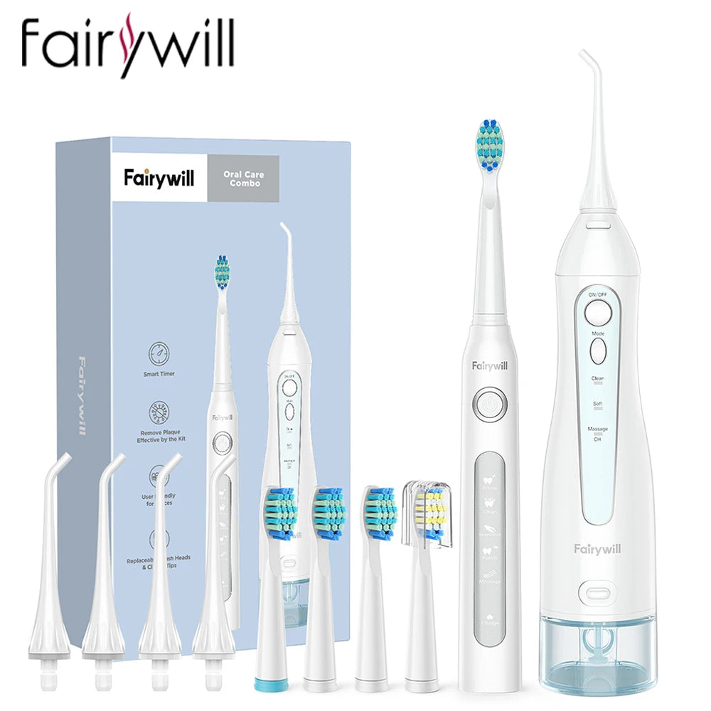 Fairywill Water Flosser For Adults Oral Irrigator Rechargeable Portable 3 Modes 300ML Water Tank Waterproof