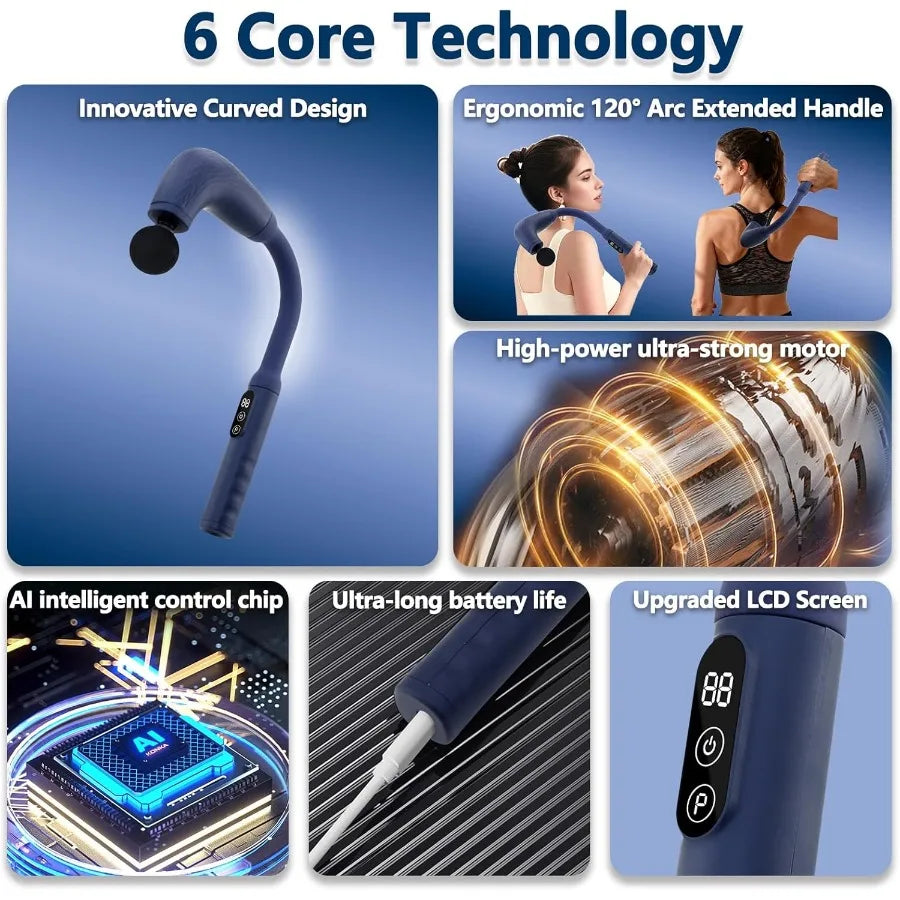 Relieve stubborn knots, ease deep muscle tension, and accelerate recovery with this massage gun featuring an upgraded extension handle that makes back access effortless and precise.