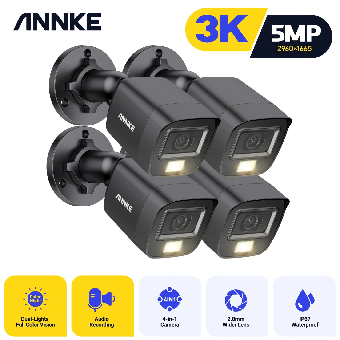 ANNKE 5MP CCTV Kit Four Camera System With Reliable 3K Clarity And 107 Degree FOV For Home And Small Business Security