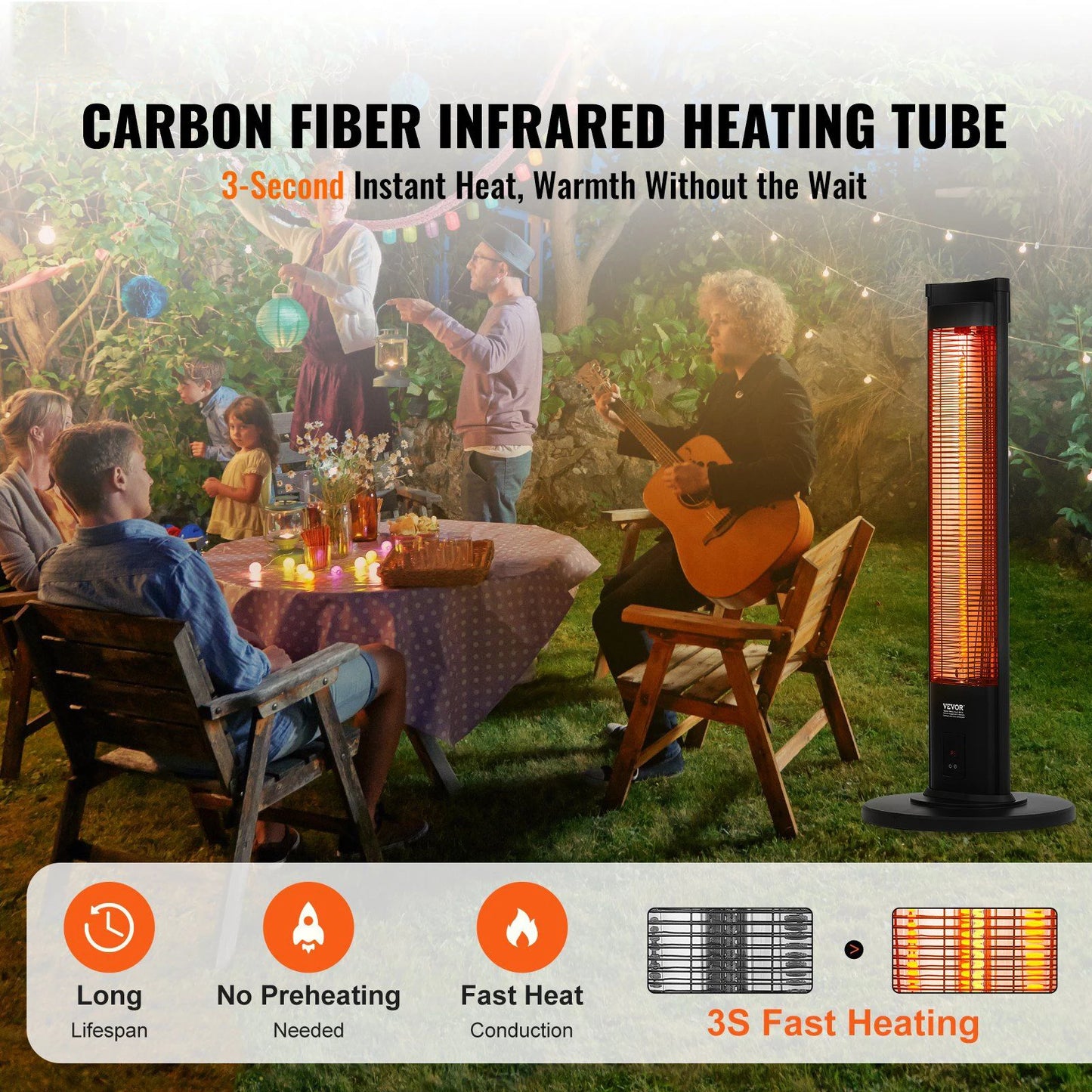 SHICUO 1500W Infrared Space Heater 3-Second Instant Heat Quiet Fast Warmth for Bedrooms