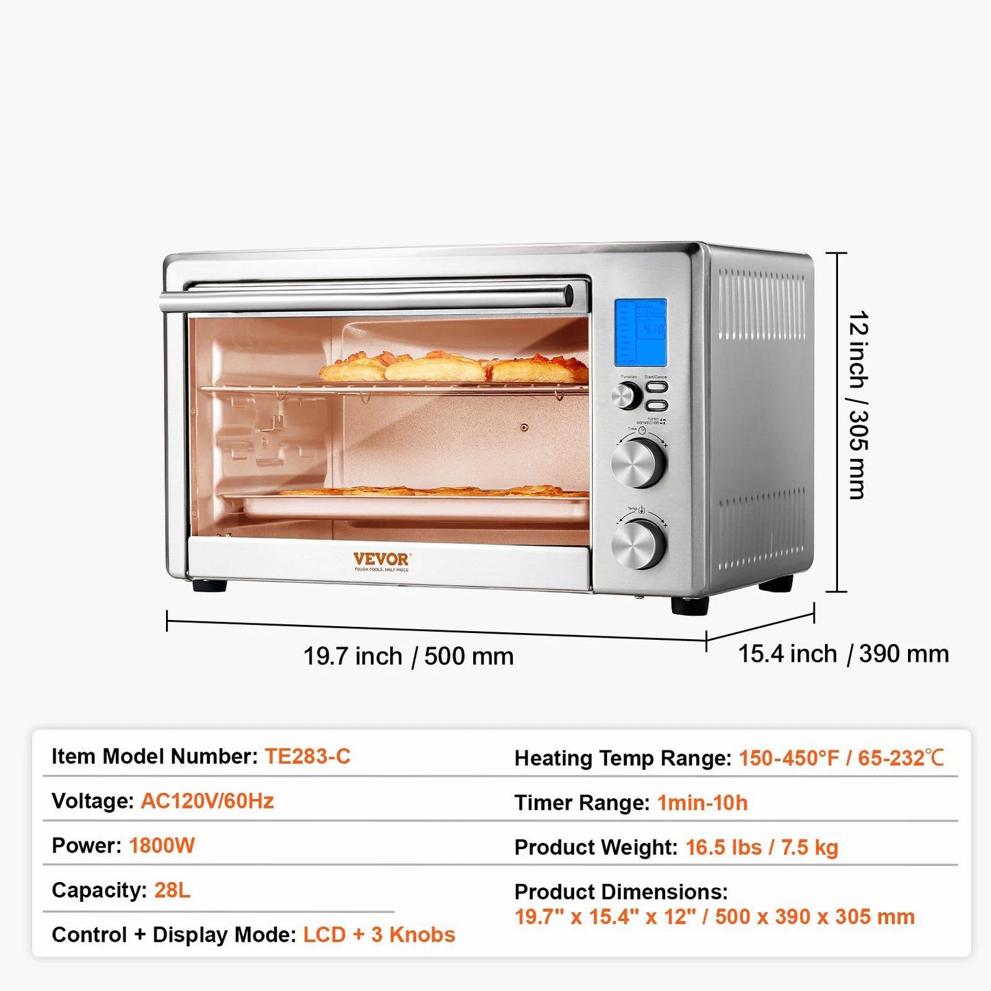 SHICUO 10 In 1 Countertop Convection Oven 28L 1800W With 360 Air Circulation For Even Results Home Cooks