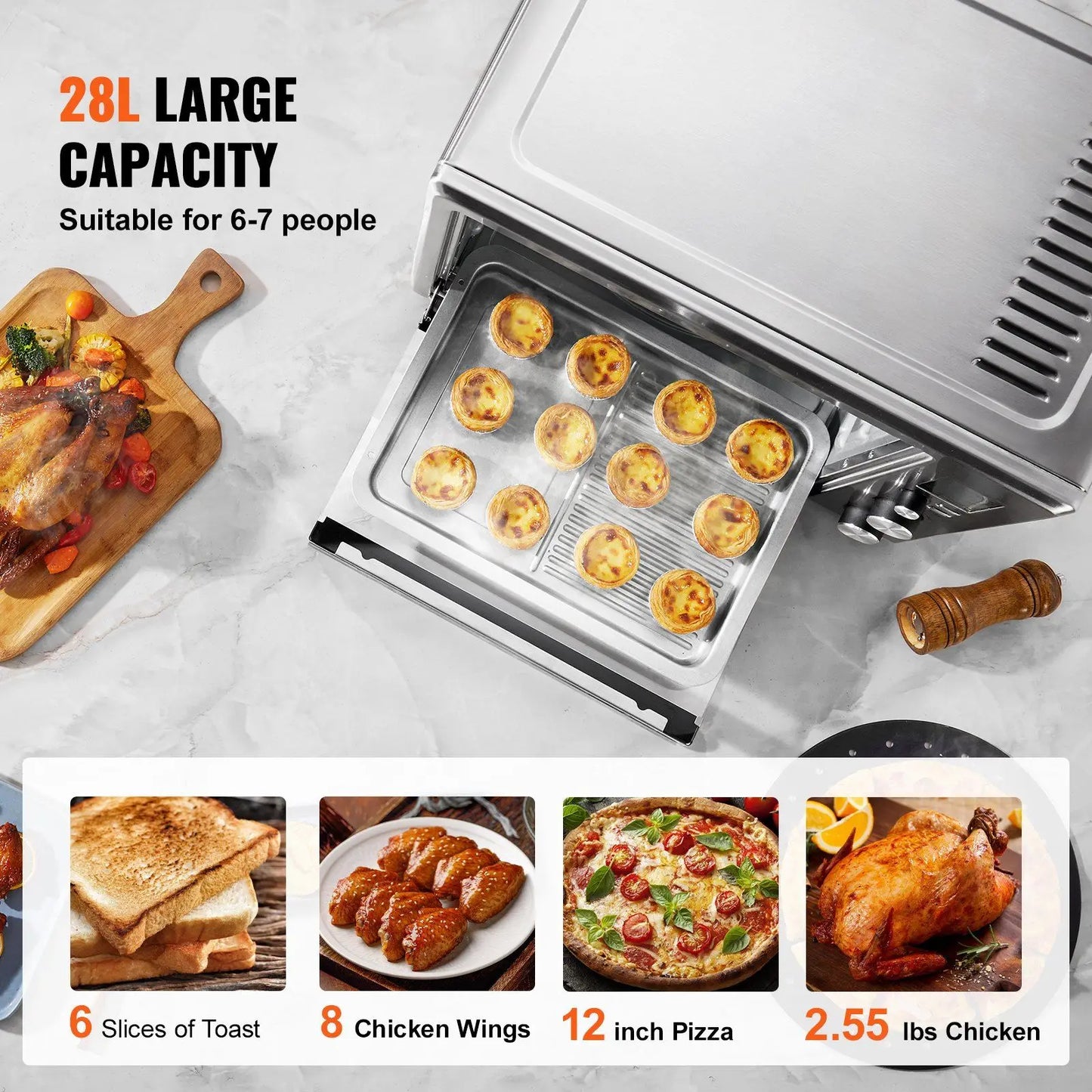 SHICUO 10 In 1 Countertop Convection Oven 28L 1800W With 360 Air Circulation For Even Results Home Cooks