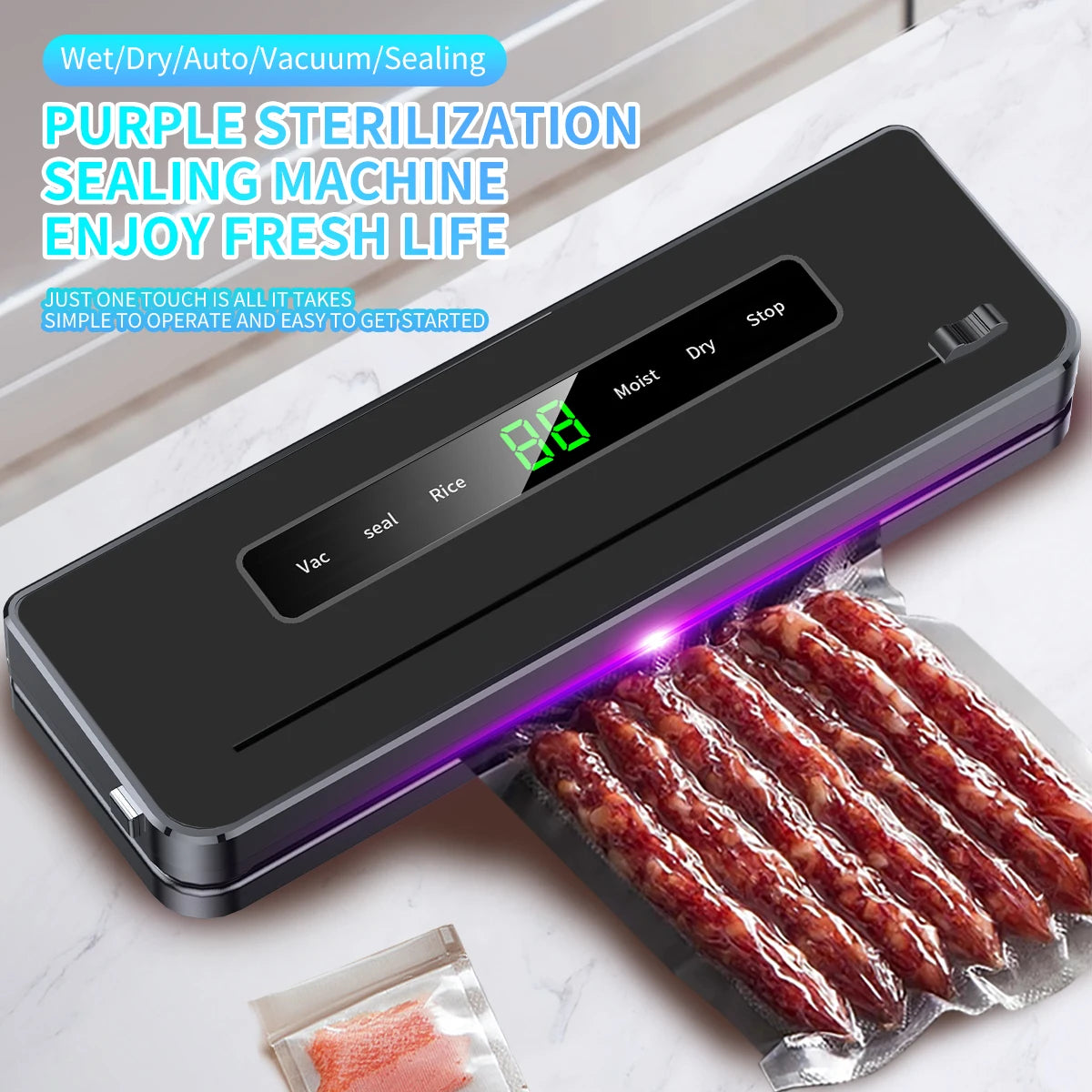 Octavo Purple Light Vacuum Sealer For Healthier Meals Chemical Free UL Certified Easy Use For Home Cooks