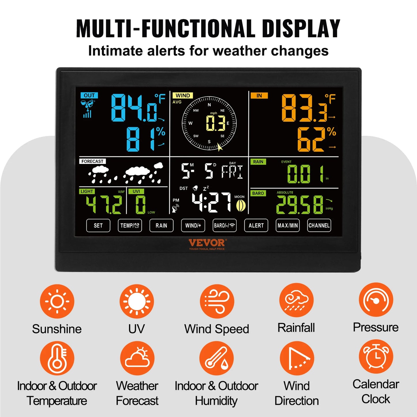 SucceBuy Wireless Weather Station 7 In 1 For Home Use With Precise Forecasts Alarms And Bright Easy Read Display
