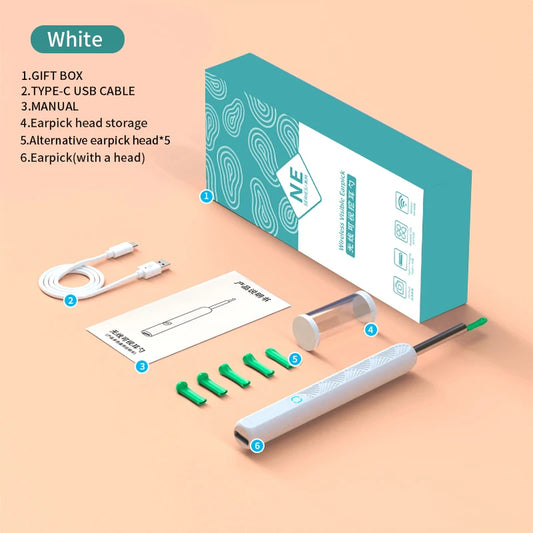 Wireless Visual Ear Cleaner With Built In Light And 1296P Camera For Easy Home Use Endoscope Kit Spoon Included