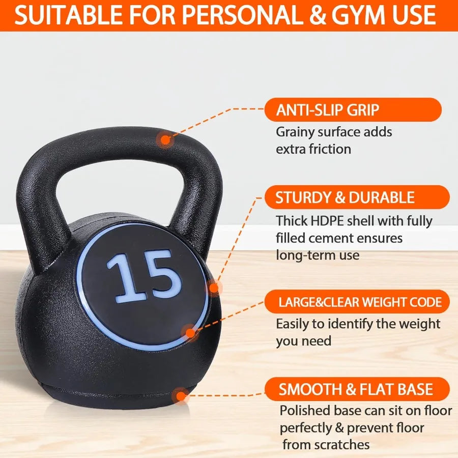 XMSJ Kettlebell Sets 3 To 4 Piece For Women And Men Home Gym Exercise Strength Training Kit With 5 10 15 20 Lbs Weights