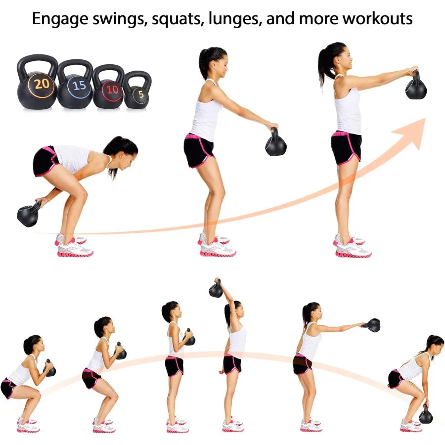 XMSJ Kettlebell Sets 3 To 4 Piece For Women And Men Home Gym Exercise Strength Training Kit With 5 10 15 20 Lbs Weights