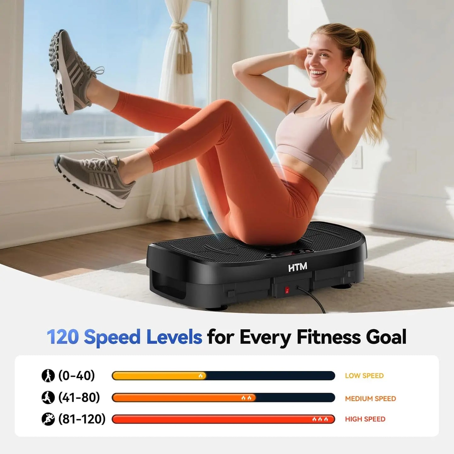 Whole Body Vibration Plate Trainer Bluetooth 120 Speed Levels For Home Fitness Full Body Workout
