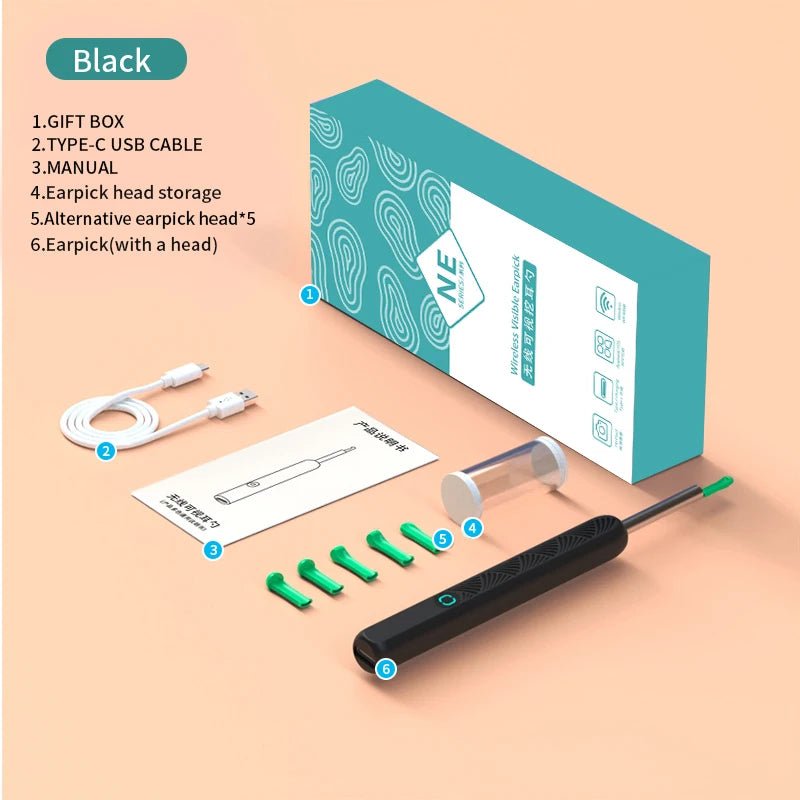Wireless Visual Ear Cleaner With Built In Light And 1296P Camera For Easy Home Use Endoscope Kit Spoon Included