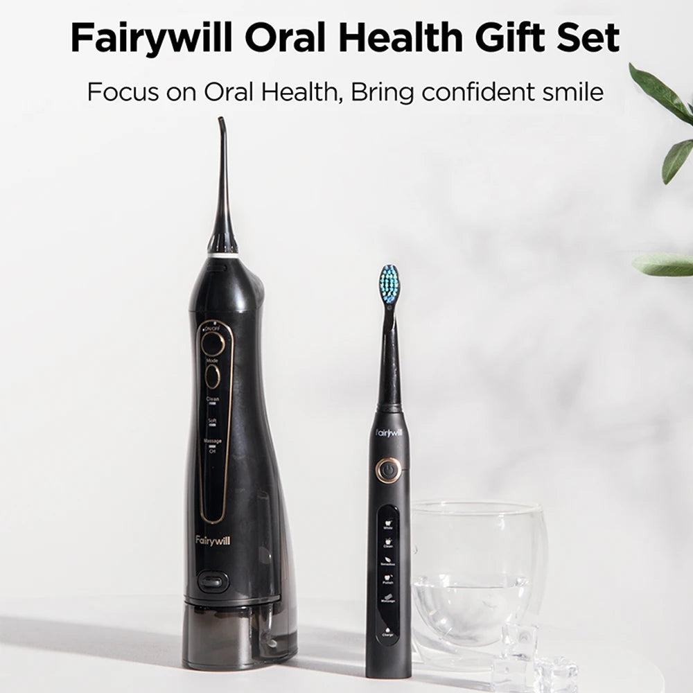 Fairywill Water Flosser For Adults Oral Irrigator Rechargeable Portable 3 Modes 300ML Water Tank Waterproof