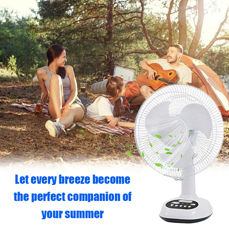 HUANJI 12 Inch Solar Charging Fan 2 Pack Portable USB Power 14400mAh Off-Grid Cooling With LED For Camping