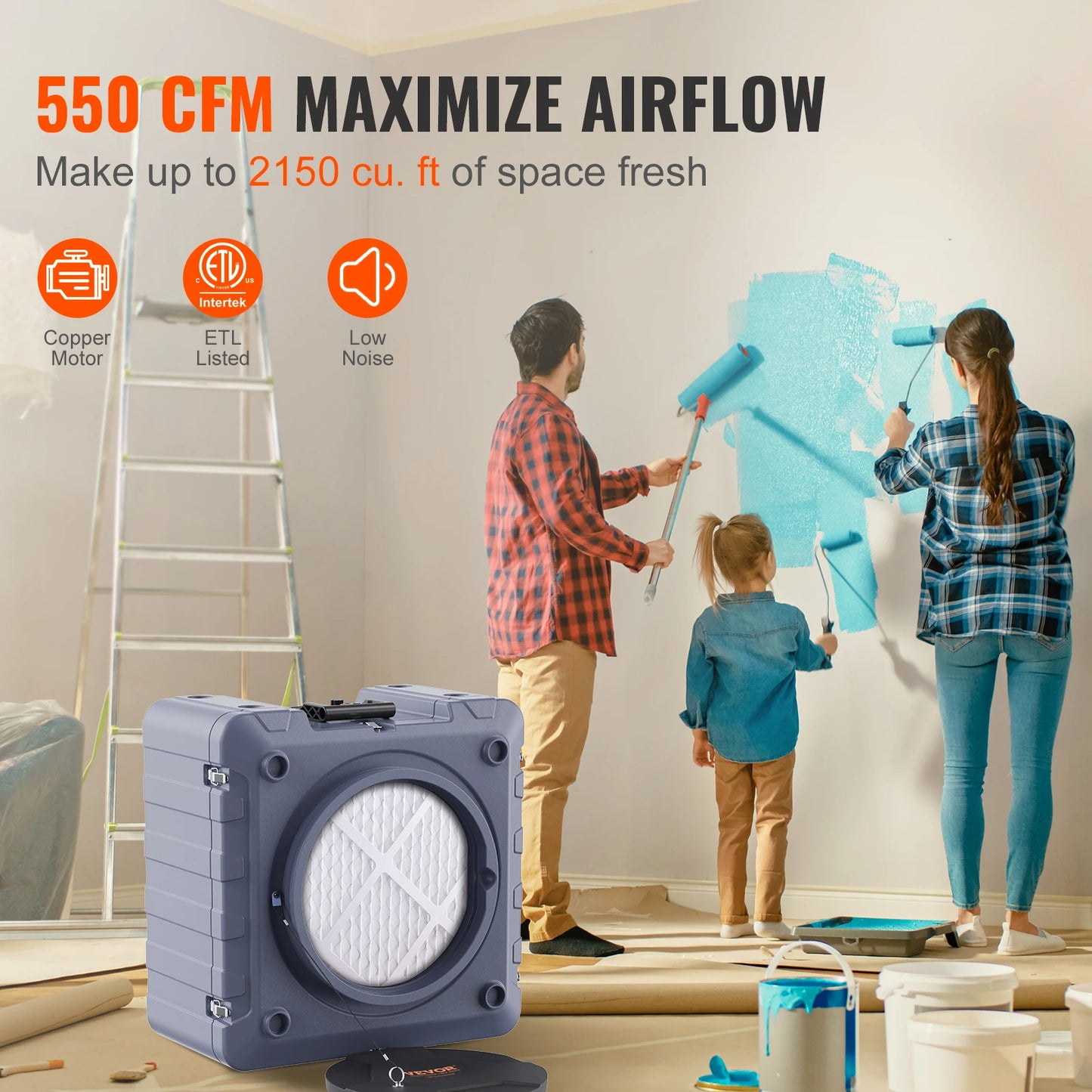 Breathe easier on the job with the versatile VEVOR air scrubber that cleans the air while you work, combining powerful filtration with portable, stackable design.