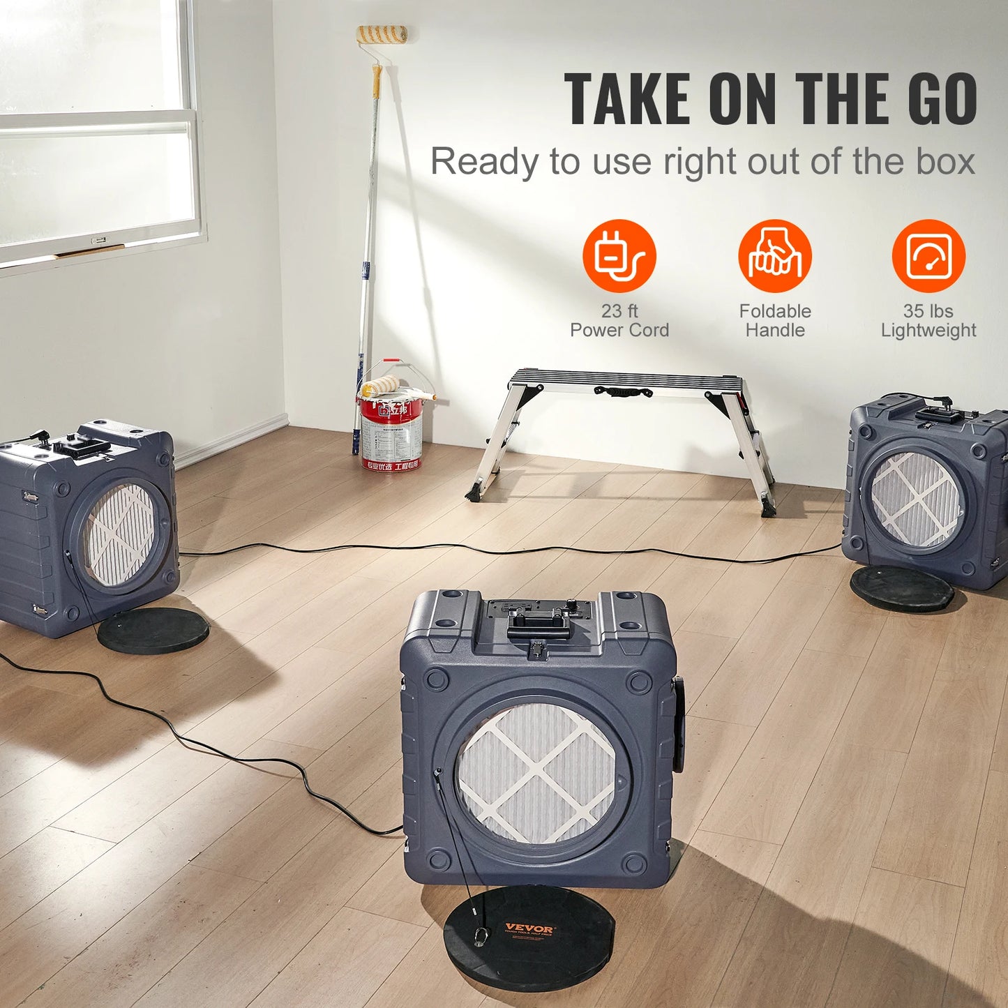 Breathe easier on the job with the versatile VEVOR air scrubber that cleans the air while you work, combining powerful filtration with portable, stackable design.