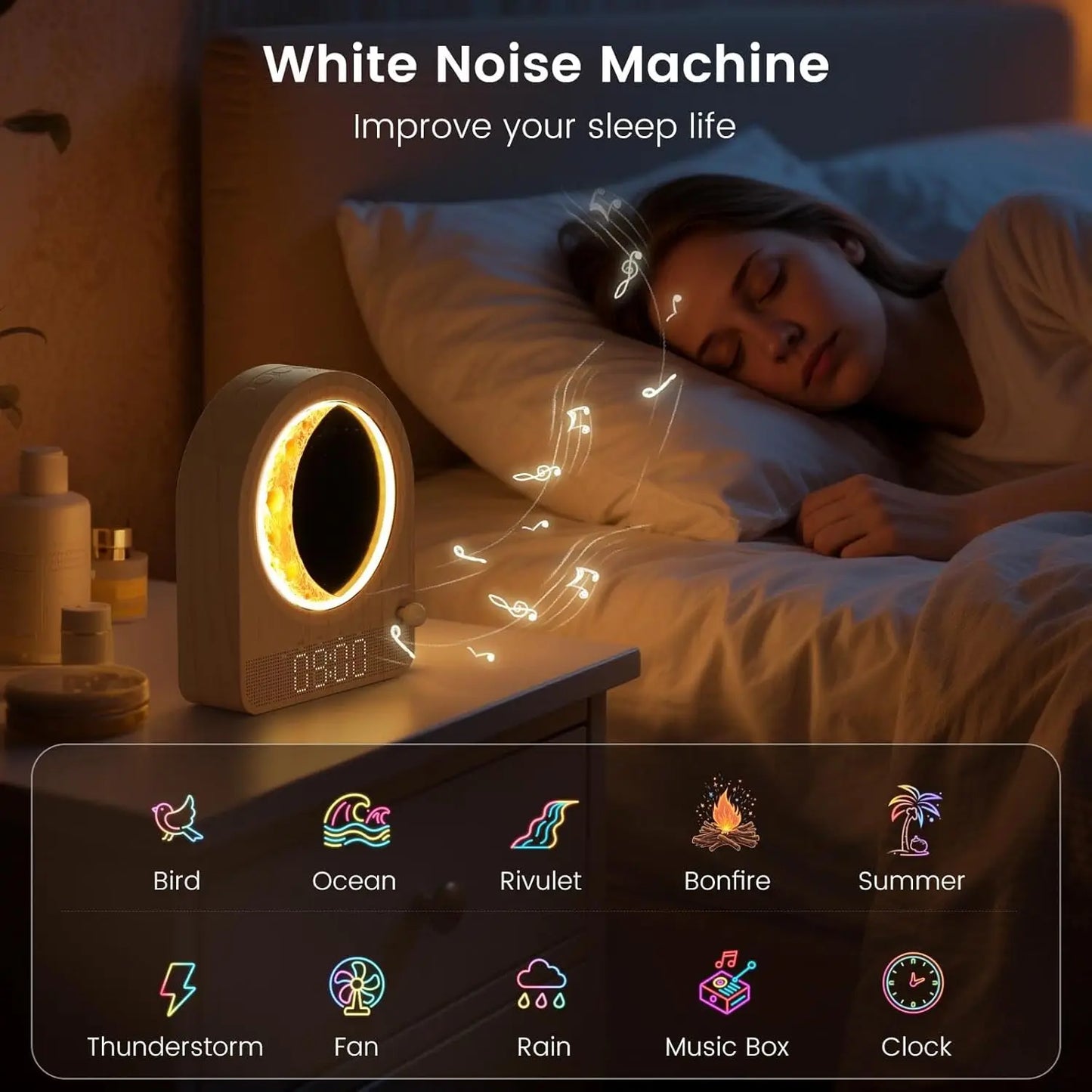 Sunrise Alarm Clock With White Noise And Ten Soothing Sounds Dual Alarms For Restful Mornings