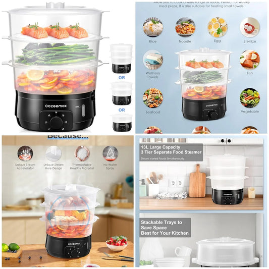 Steam smarter and faster with the XMSJ 13.7 Qt Electric Food Steamer, designed for busy kitchens and healthy, convenient meals.