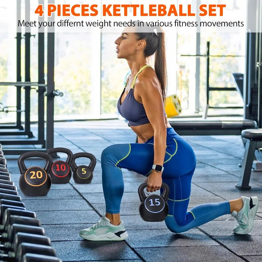 XMSJ Kettlebell Sets 3 To 4 Piece For Women And Men Home Gym Exercise Strength Training Kit With 5 10 15 20 Lbs Weights