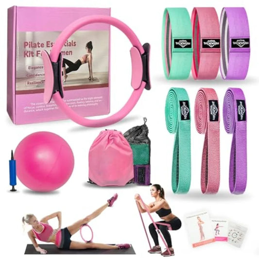 SHXI Pilates Ring Set With 12 Inch Ring 9.8 Inch Ball And 6 Resistance Bands
