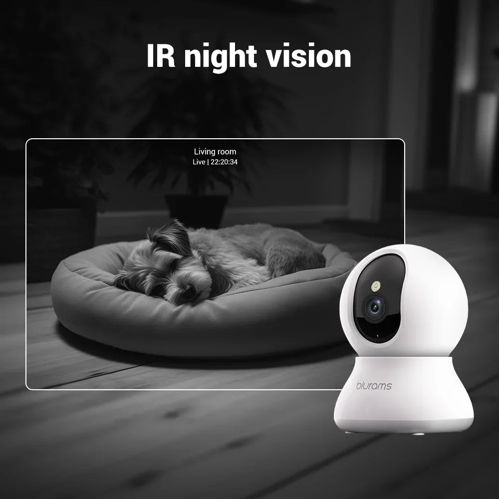 Blurams 2K Indoor Security Camera With Night Vision And Two Way Audio For Home Surveillance 360 Degree View