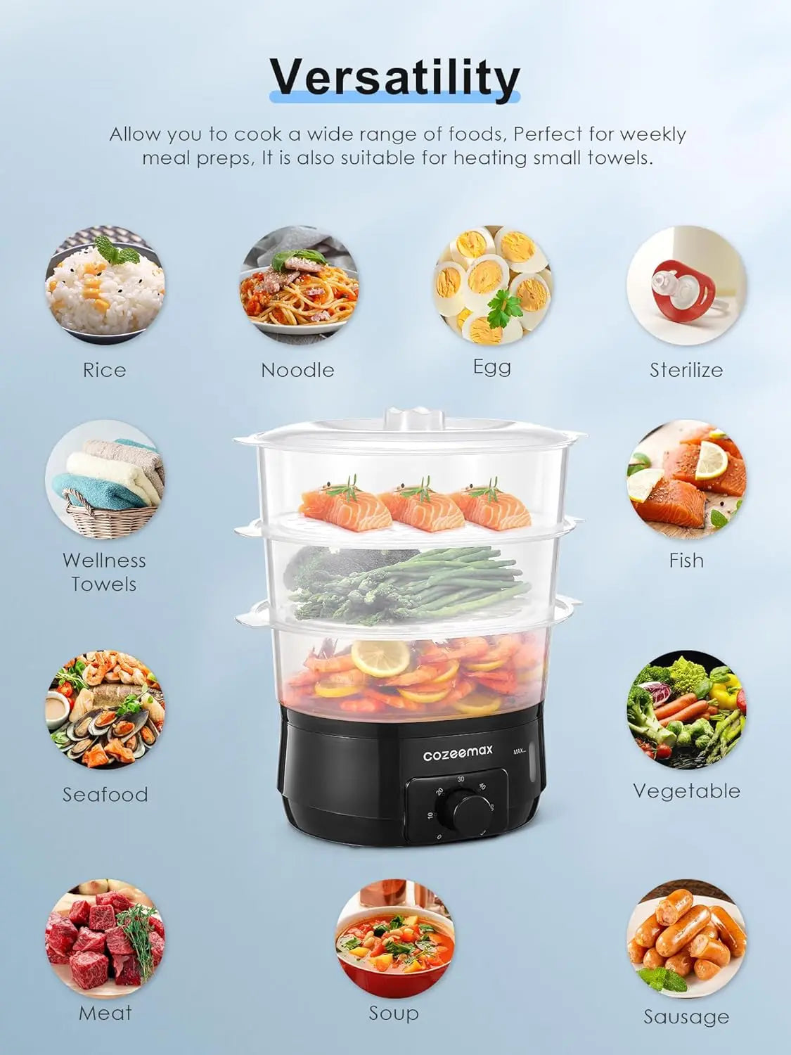 Steam smarter and faster with the XMSJ 13.7 Qt Electric Food Steamer, designed for busy kitchens and healthy, convenient meals.