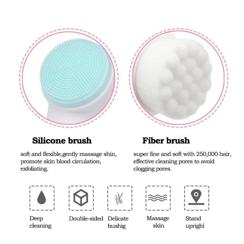 3D Double Silicone Facial Cleansing Brush Double Sided Exfoliating Face Cleaner