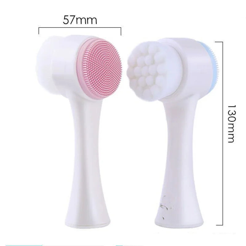 3D Double Silicone Facial Cleansing Brush Double Sided Exfoliating Face Cleaner