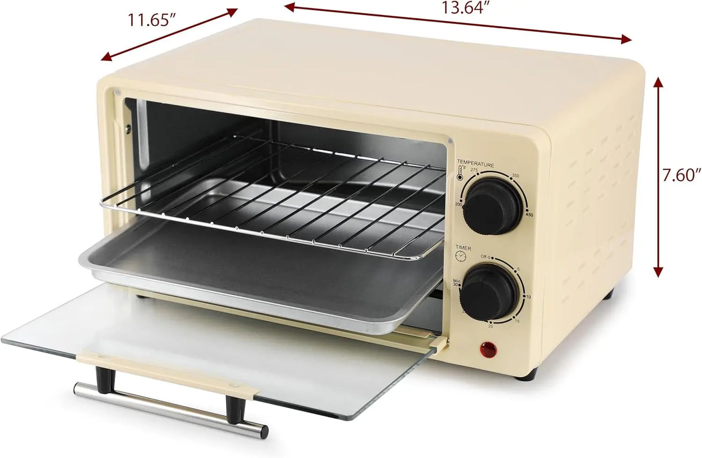 XMSJ 9.5 Quart Countertop Toaster Oven With Timer 800W Dual Quartz Heating For Fast Even Baking In Small Kitchens Cream