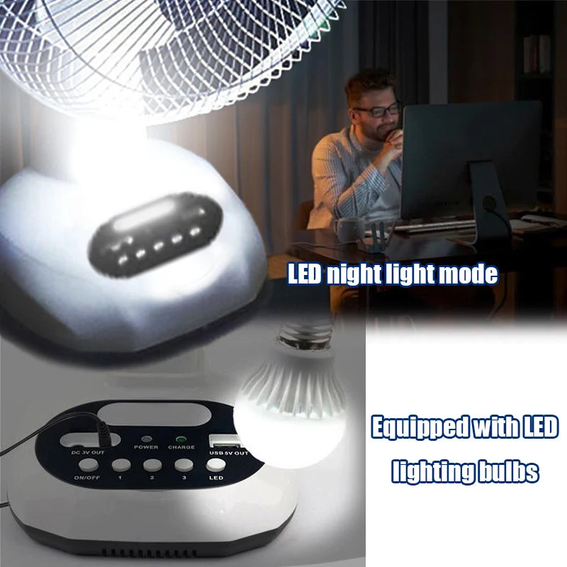 HUANJI 12 Inch Solar Charging Fan 2 Pack Portable USB Power 14400mAh Off-Grid Cooling With LED For Camping